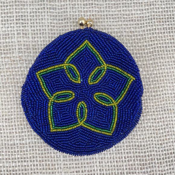 Coin and Lipstick Small Purse, Round with Beautiful Royal Beads and details - Picture 1 of 5
